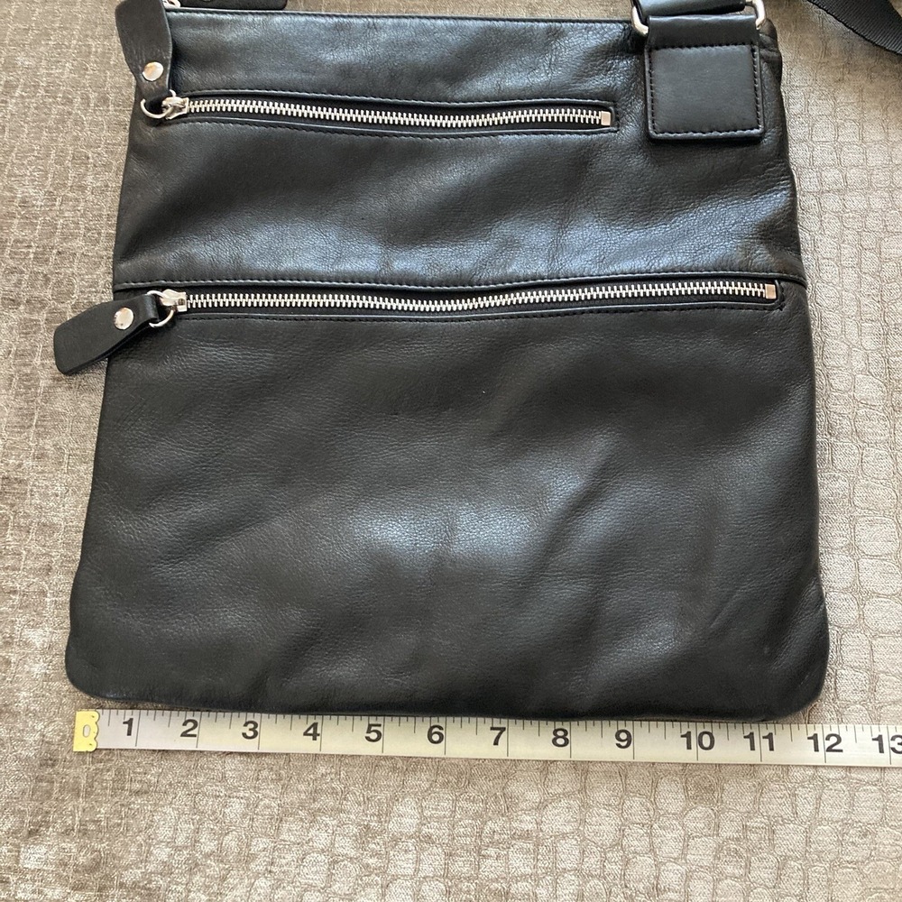 Margot New York Triple Zipper Messenger Purse Crossbody Bag Black Leather - Picture 10 of 13